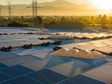 Solarmodule Sonnenuntergang Irwindale Kalifornien